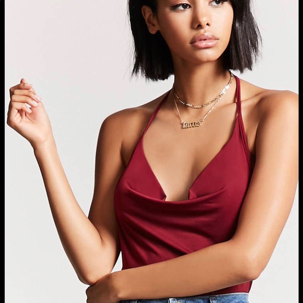 Burgundy Cowl Neck Body Suit